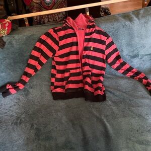 Mens Large L  VoLCOM Skate Surf Zip up Hoodie Sweatshirt Jacket Face Pink Black